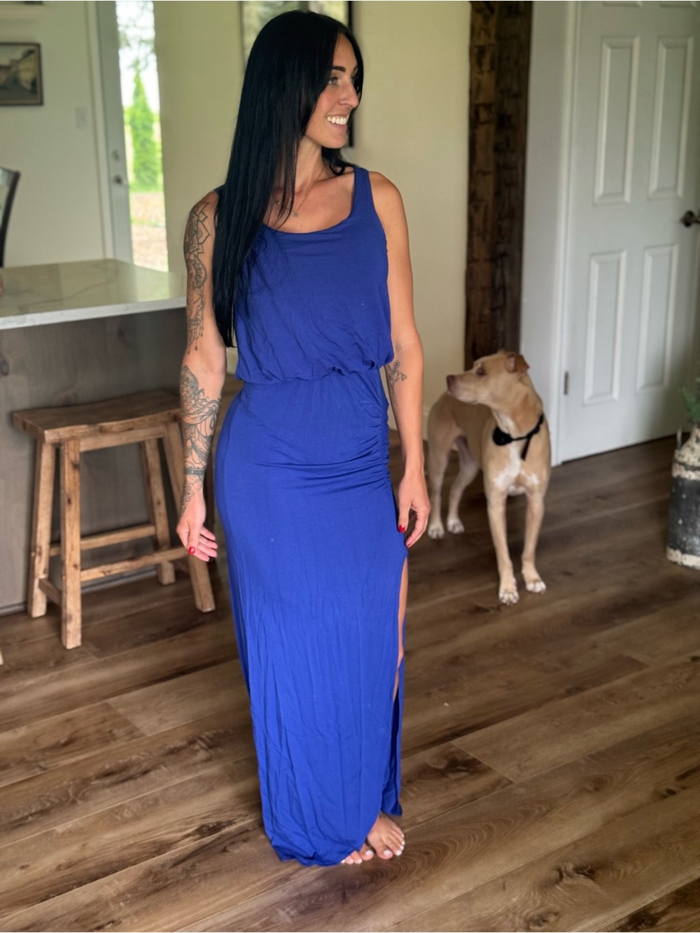 VENUS Royal Blue Sleeveless Maxi Dress with Side Slit